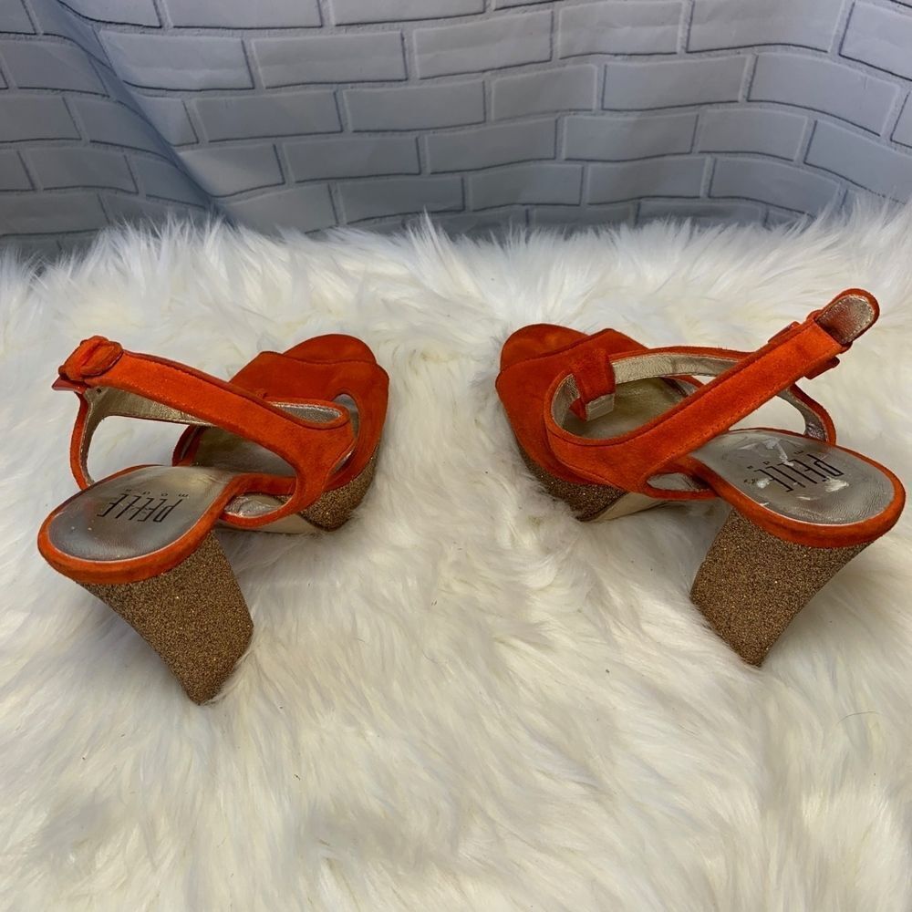 Pelle Moda Orange Suede Glitter Platform Shoes - Picture 5 of 6